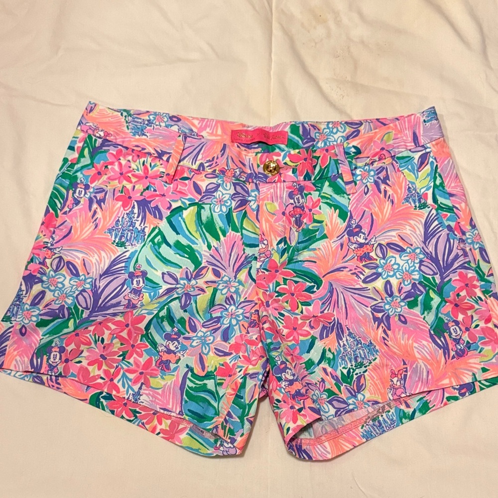 NWT DISNEY Lilly Pulitzer Floral Print Bermuda Shorts - Pink Green Purple